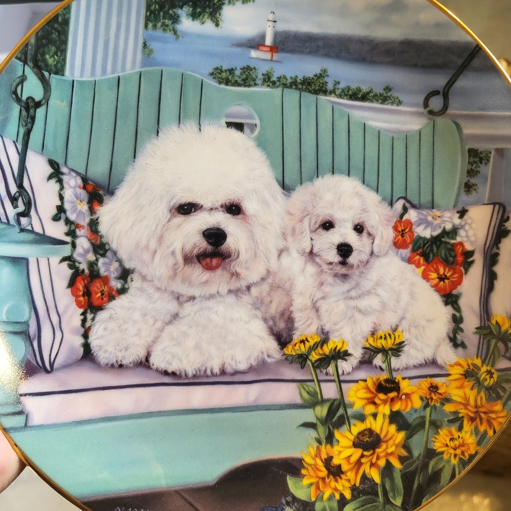 Bichons Frise Dog Puppy SWING SET Michele Amatrula DANBURY MINT PLATE